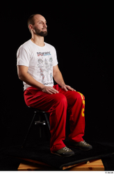 Whole Body Man White Shoes Shirt Slim Sitting Panties Bearded Studio photo references